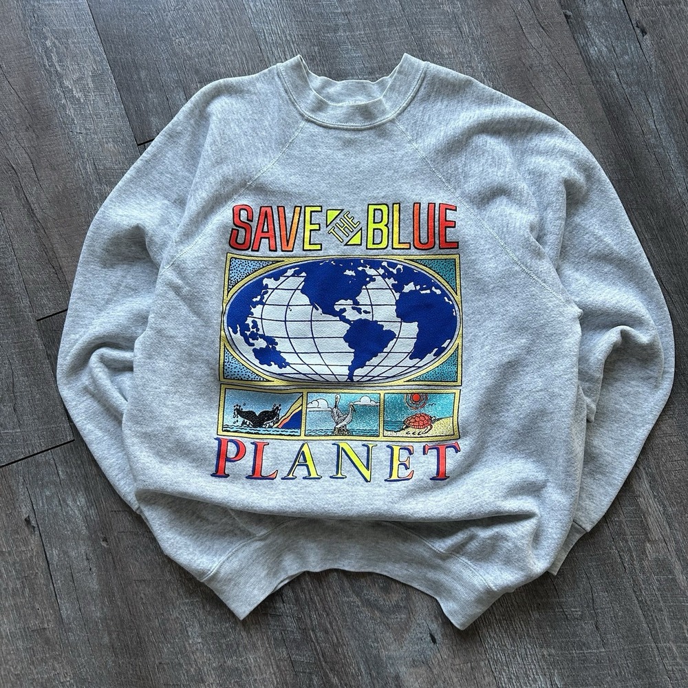 Vintage 90s Earth Conservation Nature Crewneck Sweatshirt Size Large Gray
